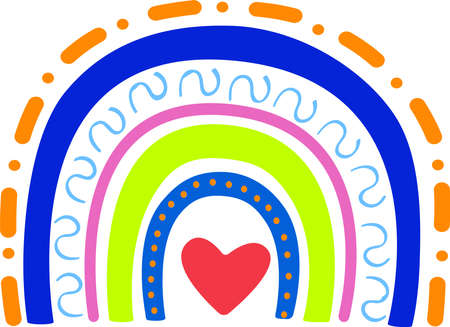 Vector illustration of a rainbow in bright colors. Striped rainbow in neon colors. Simple vector illustration for children, magazines, advertising,  mobile applications, advertising.のイラスト素材