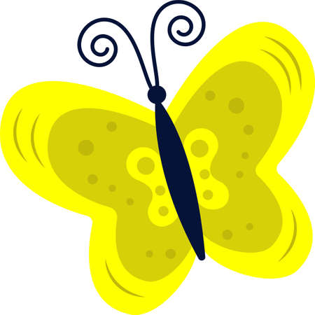 Bright illustration of a yellow butterfly on a white background, vector insert,   coloring books, magazines, printing on clothes, advertising. Beautiful butterfly illustration.のイラスト素材