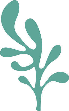 An abstract green plant is highlighted on a white background. Vector sheet in cartoon style.Vector illustration for greetings, weddings, flower design.のイラスト素材