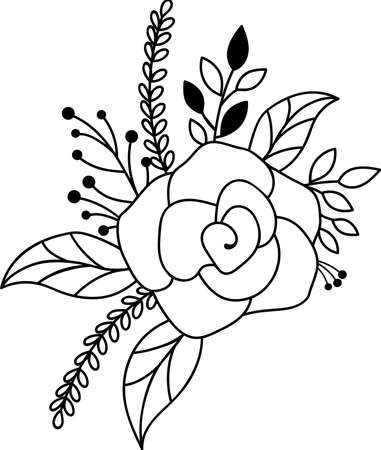 Black and white illustration with a flower on a white background. Vector illustration of a rose.Black silhouette. Advertising,web design, packaging, textiles, childrens books,holidays,decoration.のイラスト素材