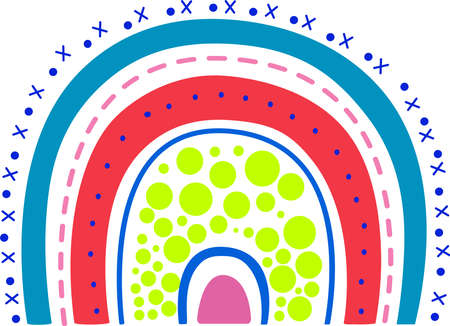 Vector illustration of a rainbow in bright colors. Striped rainbow in neon colors. Simple vector illustration for children, magazines, advertising,  mobile applications, advertising.のイラスト素材