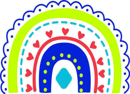 Vector illustration of a rainbow in bright colors. Striped rainbow in neon colors. Simple vector illustration for children, magazines, advertising,   mobile applications, advertising.のイラスト素材