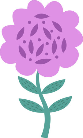 Illustration of a purple flower on a white background. Vector flower in cartoon style.Vector illustration for greetings, weddings, flower design.のイラスト素材