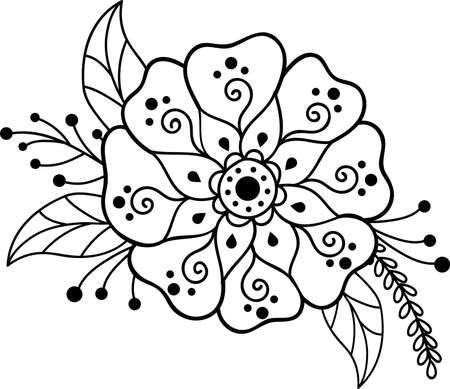 Black and white illustration with a flower. Vector illustration of an abstract flower.Black silhouette. Advertising,web design, packaging, textiles, childrens books,holidays,decoration.のイラスト素材