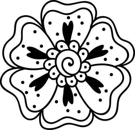 Black and white illustration with a flower. Vector illustration of an abstract flower.Black silhouette. Advertising,web design,  packaging, textiles, childrens books,holidays,decoration.のイラスト素材