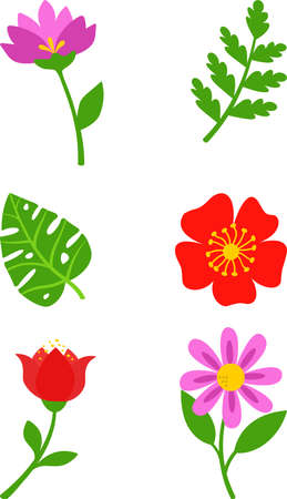 A set of stylized colors highlighted on a white background. Vector flowers in cartoon style, for greetings, weddings, flower design, web design.のイラスト素材