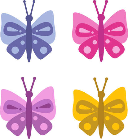 A set of stylized butterflies on a white backgroundのイラスト素材