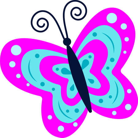 A bright illustration of a blue-pink butterfly on a white backgroundのイラスト素材
