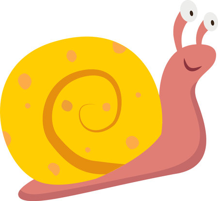 Cute cartoon illustration of a snail on a white background. The character of the snail. Vector illustration of a snail.のイラスト素材