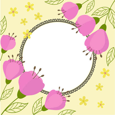 Decorative flower frame. Vector illustration. Cute frame with hand-painted rustic flowers.Stylized bright flowers.のイラスト素材