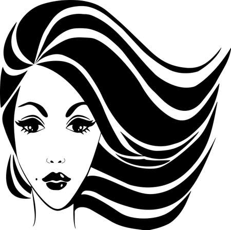 Illustration of a female face. A beautiful girl. black and white illustration. Vector graphics. Logo, icon, design element.のイラスト素材