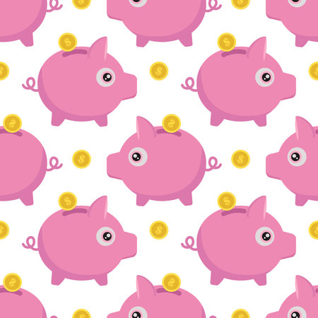 A piggy bank icon in a flat style, highlighted on a white background. Vector illustration with seamless pattern.A set of piggy banks. Making money, saving, investing, business advertising. Vector illustrationのイラスト素材