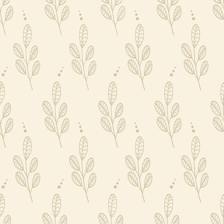 Abstract seamless pattern with flowers on a beige background. Decorative background of wavy plants. Banner, fabric, textile, packaging, design. Vector illustrationのイラスト素材