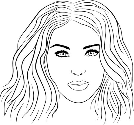 Illustration of a female face. Vector graphics. Beautiful girl in vector. Fashion illustration, logo, web design. Vector illustrationのイラスト素材