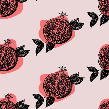 Seamless pattern with pomegranate fruits. Stock illustration on a horticultural theme. It is used for many purposes: advertising and covers, web design, packaging paper, food illustrations. Vectorのイラスト素材