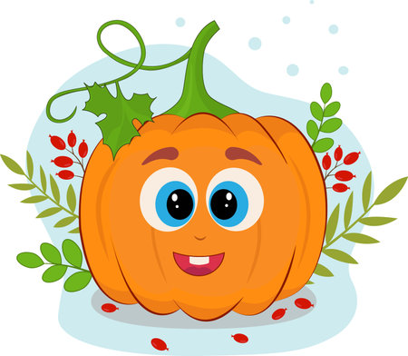 Pumpkin. The symbol of the Halloween holiday. Vegetable concept. Cartoon characters for childrens coloring book, coloring pages, T-shirt print, badge, logo, label, patch, sticker. Vector illustrationのイラスト素材