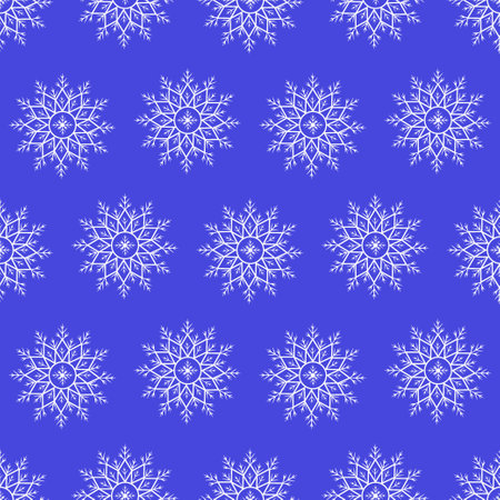Vector pattern with snowflakes on a blue background. Seamless pattern for New Year and Christmas. Suitable for background and wrapping paper, fabric in winter version. Vintage decorative elements. Vector illustrationのイラスト素材