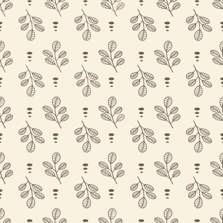 Abstract seamless pattern with flowers on a beige background. Decorative background of wavy plants. Banner, fabric, textile, packaging, design. Vector illustrationのイラスト素材