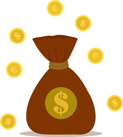 Vector illustration with a bag of money and coins. Money bag template. Making money, saving, investing, web design, business advertising.Vector seamless pattern with a bag of money.のイラスト素材