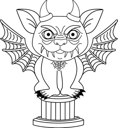 Funny cartoon stone gargoyle perched on a ledge. Vector illustration. Vector illustrationのイラスト素材