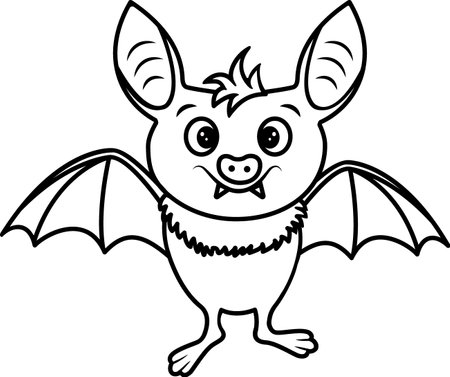 Vector illustration of a black bat character flying with wings outstretched, in a flat modern style isolated on white. Vector illustrationのイラスト素材