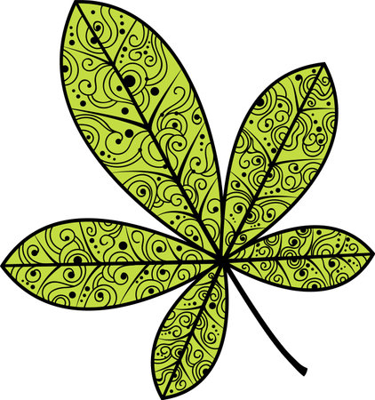 Vector illustration of a chestnut leaf.Autumn illustration of a leaf with an ornament.An idea for a logo, fashion illustrations, magazines, printing on clothes, advertising, tattoo sketch or mehendi. Vector illustrationのイラスト素材