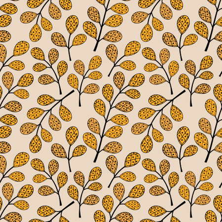 Vector seamless leaf pattern. Foliage with a beautiful ornament. Bright seamless pattern with beautiful leaves. Autumn illustration. Vector illustrationのイラスト素材