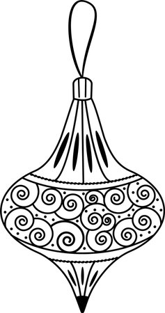 Vector illustration of a Christmas toy on a Christmas tree. Black and white illustration. Festive illustration with a Christmas tree toy with a beautiful pattern. Vector black and white graphics. Vector illustrationのイラスト素材