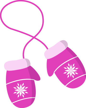 Winter pink mittens with snowflakes. Vector illustration of mittens with snowflakes. Vector hand-drawn illustration in cartoon style. Winter fashion. Christmas accessories. Vector illustrationのイラスト素材