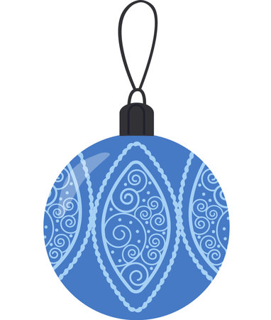 Vector illustration of a blue toy for a Christmas tree.Festive illustration with a Christmas tree toy with a beautiful pattern. Suitable for Christmas design and coloring, advertising, postcards. Vector illustrationのイラスト素材