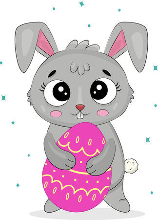 Funny Easter bunny with eggs vector cartoon illustration isolated in the background. Vector illustration. Vector illustrationのイラスト素材