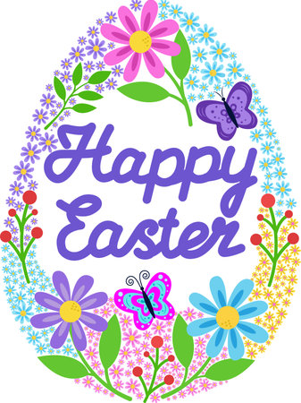 Floral pattern inside the Easter egg.Spring flowers in pastel colors.Postcard.A flat illustration drawn by hand. Vector illustrationのイラスト素材