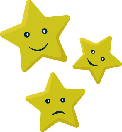Three stars with an expression of emotion on their face. Funny cartoon characters. Vector illustration. Vector illustrationのイラスト素材