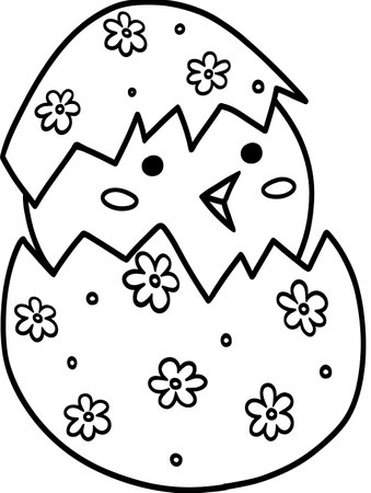 Illustration of a chicken hatched from an egg. Black and white vector illustration. A contour-style icon for a website or mobile application, holiday and Easter, vector graphics with editable strokes. Vector illustrationのイラスト素材