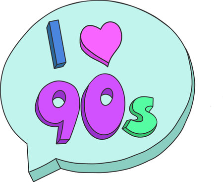 A hand-drawn speech bubble with the inscription "I love the 90s.An element of a set of doodles, on a white background. Vector illustration.The image of dialogue, thoughts, communication, comments. Vector illustrationのイラスト素材