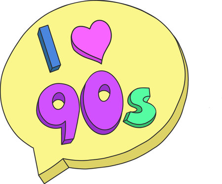 A hand-drawn speech bubble with the inscription "I love the 90s.An element of a set of doodles, on a white background. Vector illustration.The image of dialogue, thoughts, communication, comments. Vector illustrationのイラスト素材