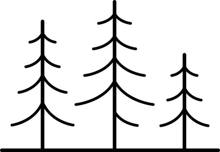 Vector set of black silhouettes of fir trees isolated on a white background. Vector design of a linear Christmas tree icon. A vector icon is highlighted on the memory card, which can be easily changed. Vector illustrationのイラスト素材