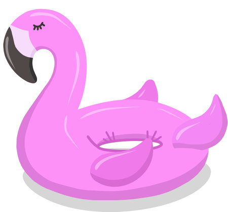 Inflatable swimming circle with pink flamingo highlighted on a white background. Vector flat symbol of summer. An illustration for advertising a beach party. Inflatable rubber toy for water and beach. Vector illustrationのイラスト素材