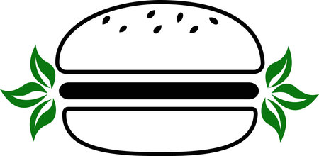 Vector hamburger icon with lettuce leaves. The burger icon is highlighted on a white background. Modern and editable burger icon. Simple vector illustration of icons. Vector illustrationのイラスト素材