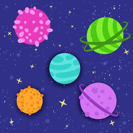 Vector illustration of planets in the starry sky. Many planets of the Solar system. Vector illustrationのイラスト素材
