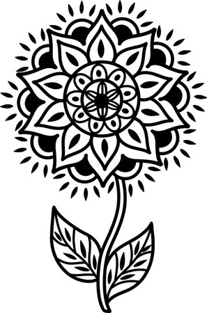 A beautiful floral element of the mandala. Black and white design element in the form of a flower. It can be used to print greeting cards, phone cases, etc. A hand-drawn pattern. Vector illustration.のイラスト素材