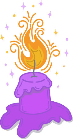 Vector illustration of a burning candle and sparks. A burning paraffin candle in the dark. A spark of flame. Vector isolated illustration. Vector illustrationのイラスト素材