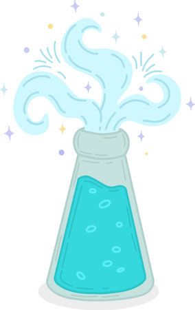 Vector illustration of a magic elixir. A bottle with a magic elixir for love spells, witchcraft and divination. Magical illustration and alchemy. A bottle with a miracle potion. Vector illustrationのイラスト素材