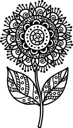 A beautiful floral element of the mandala. Black and white design element in the form of a flower. It can be used to print greeting cards, phone cases, etc. A hand-drawn pattern. Vector illustration.のイラスト素材