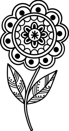 A beautiful floral element of the mandala. Black and white design element in the form of a flower. It can be used to print greeting cards, phone cases, etc. A hand-drawn pattern. Vector illustration.のイラスト素材