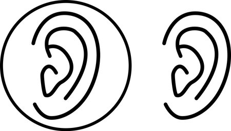 Ear icon on white background, audio, music, flat, minimalistic.Ear vector icon, a symbol of hearing. Simple flat design for web application or mobile application. Vector illustrationのイラスト素材