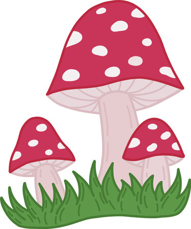 Fly agaric, inedible poisonous forest mushrooms. A sketch of a vector illustration of a bright fly agaric. Beautiful red mushrooms with white spots. Vector illustrationのイラスト素材