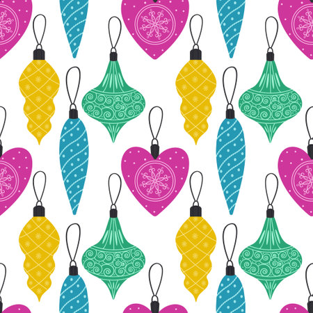 Christmas seamless pattern with toys. Christmas toys for the Christmas tree. Vector illustration. Vector illustrationのイラスト素材