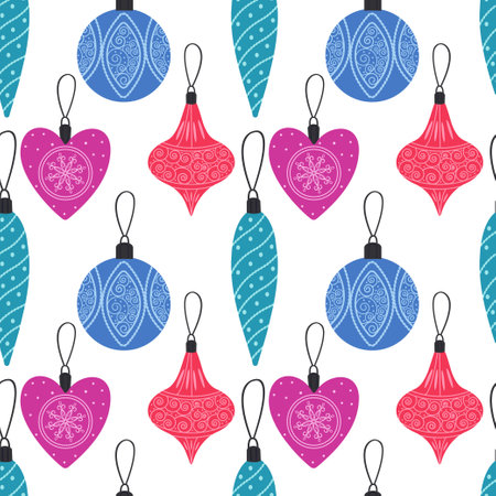 Christmas seamless pattern with toys. Christmas toys for the Christmas tree. Vector illustration. Vector illustrationのイラスト素材