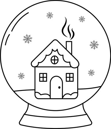 A glass snow globe highlighted on a white background. The Christmas toy inside is decorated with various winter patterns. Vector hand-drawn illustration in doodle style. Ideal for decorating holidays,. Vector illustrationのイラスト素材